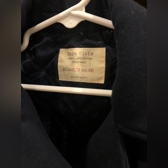 Zara Girls Navy Blue Pea Coat , toddler 2t 3T - Picture 2 of 5